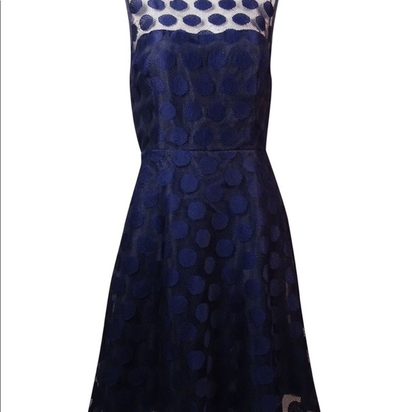 Sleeveless Illusion Polka Dot Dress Navy - Picture 2 of 5